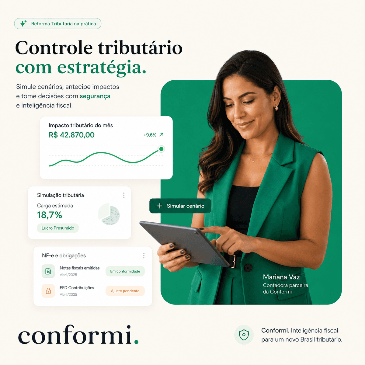 Contadora usando o Conformi para controle tributário estratégico